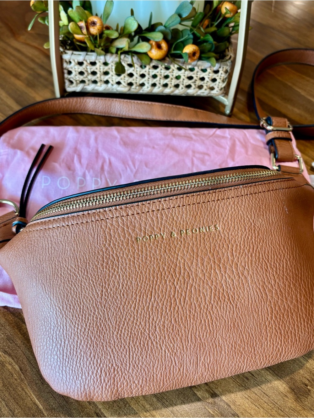 Poppy & Peonies Tan Crossbody Bag